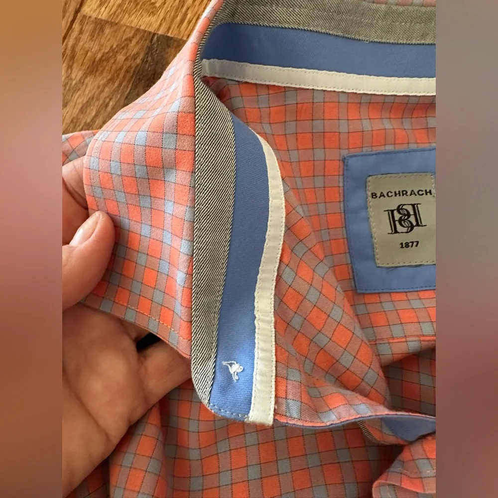 Bachrach Mens Shirt Long Sleeve Button Down Dress Plaid Orange/Pink/Blue, Sz M